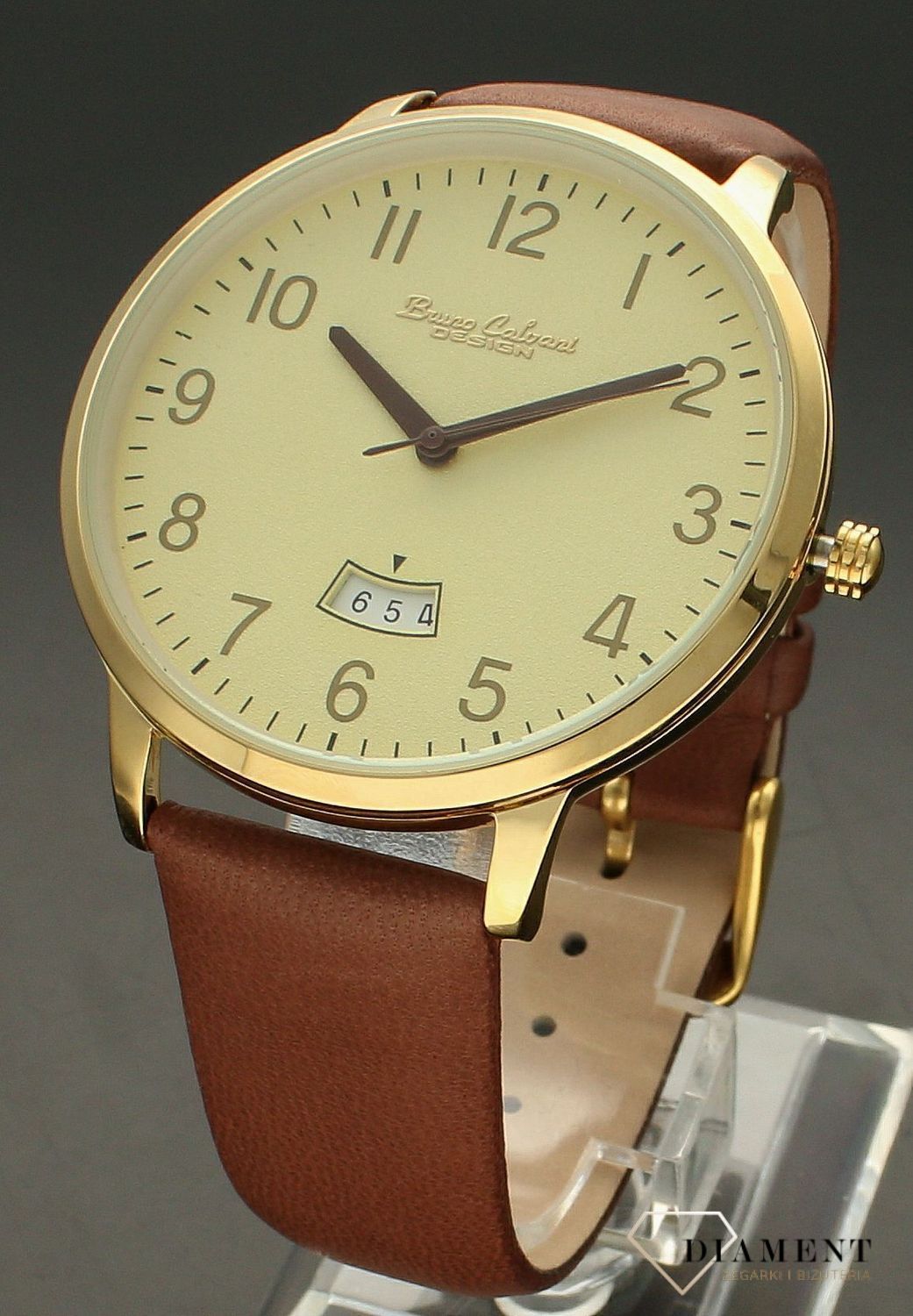 Zegarek męski Bruno Calvani BC9828 GOLD na brązowym pasku.jpg